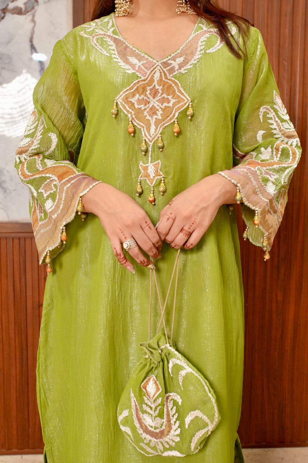Aaira Royal Embroidered Set with Potli Bag. image 4