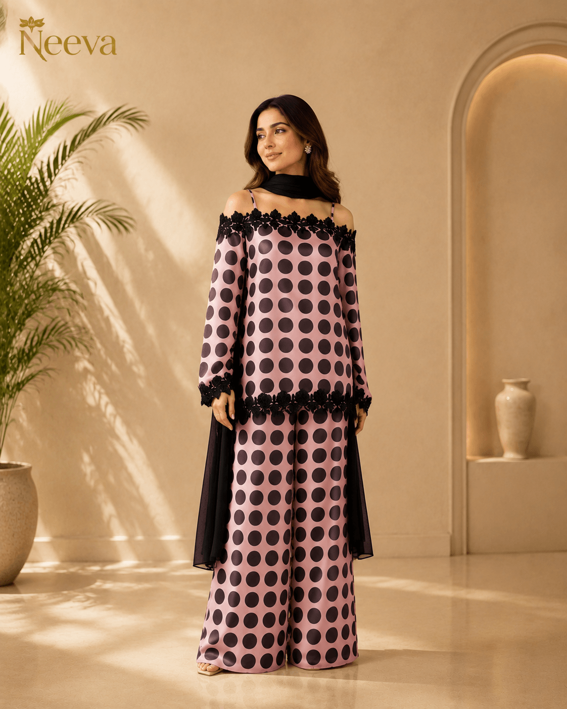 Amara Noir Off-Shoulder Set