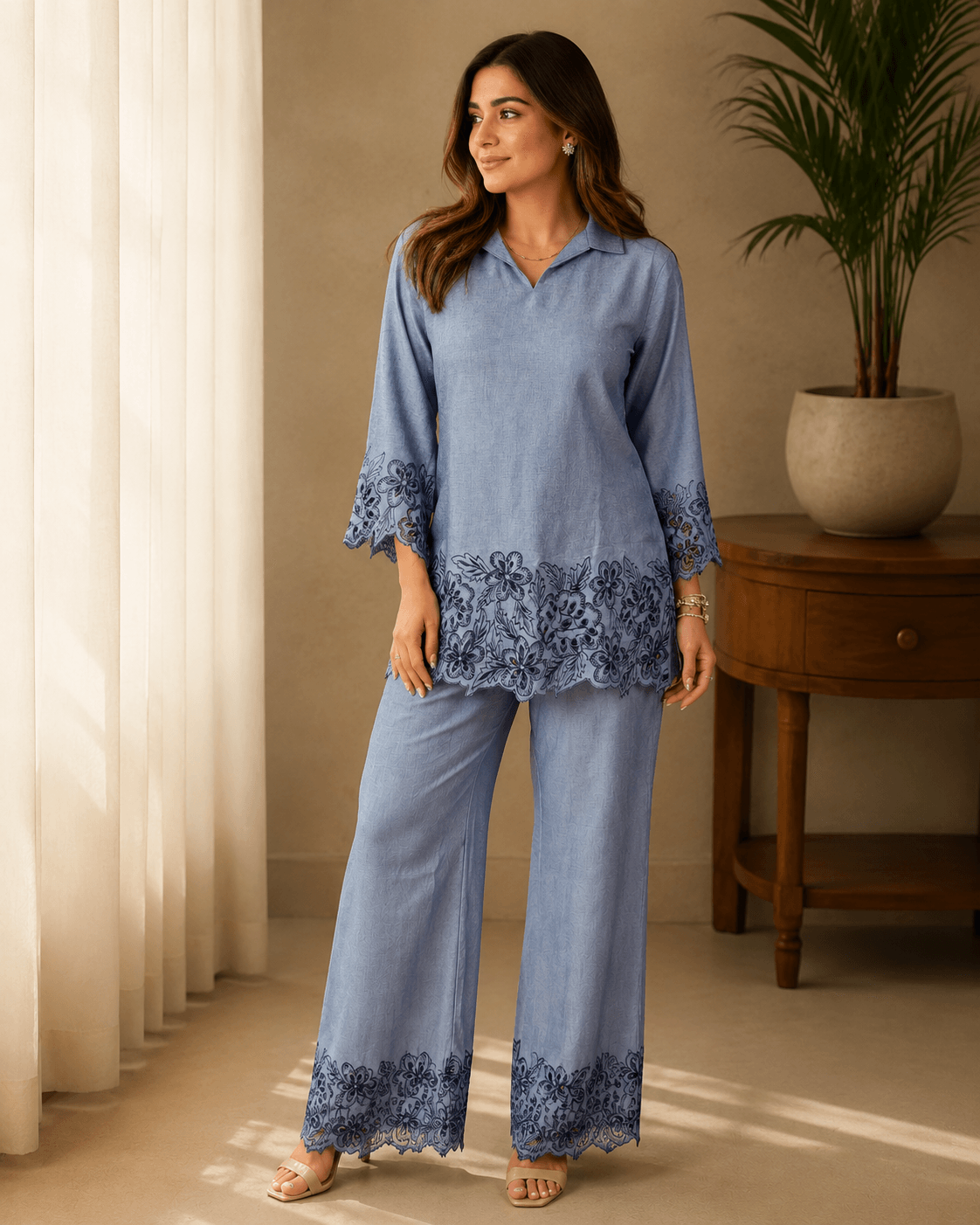 Aveline Blue Embroidered Co-Ord Set image 2