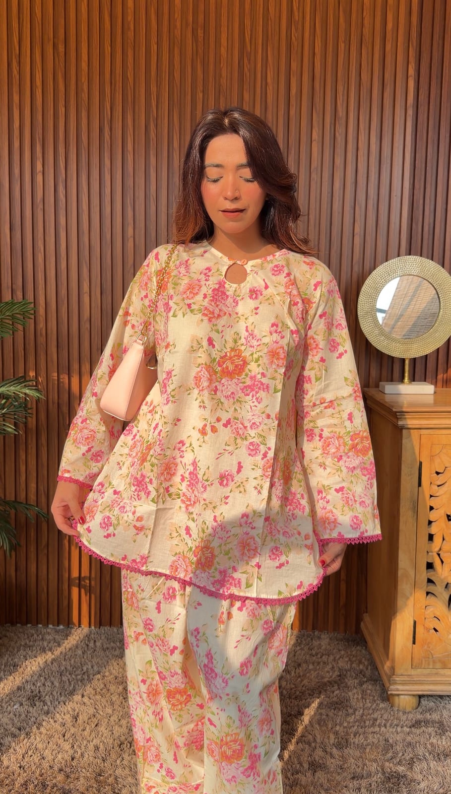 Blossom Pink Floral Farshi Co-ord Set image 2