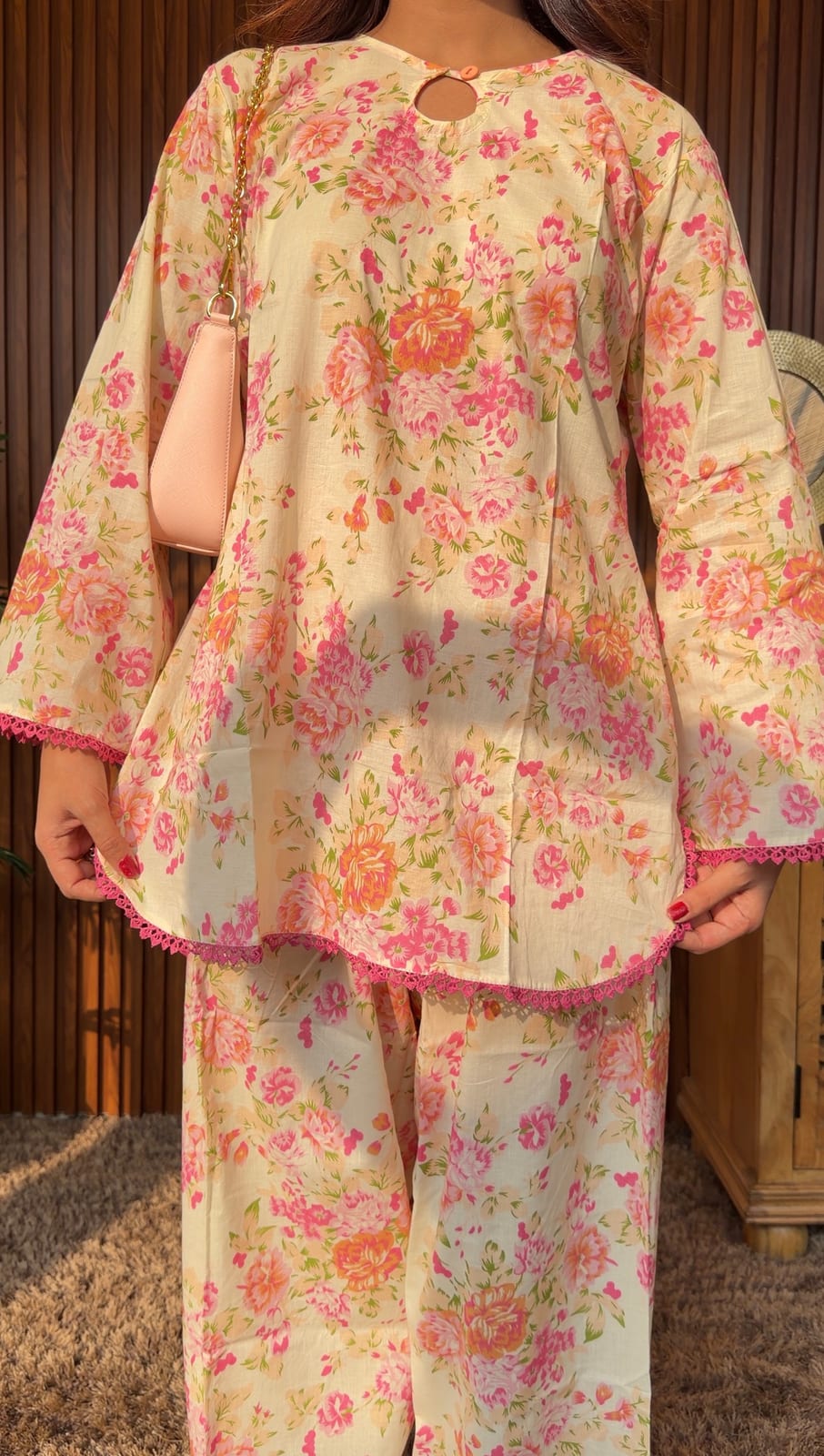 Blossom Pink Floral Farshi Co-ord Set image 3