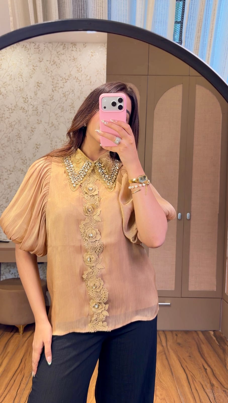 Champagne Flora Embroidered Top