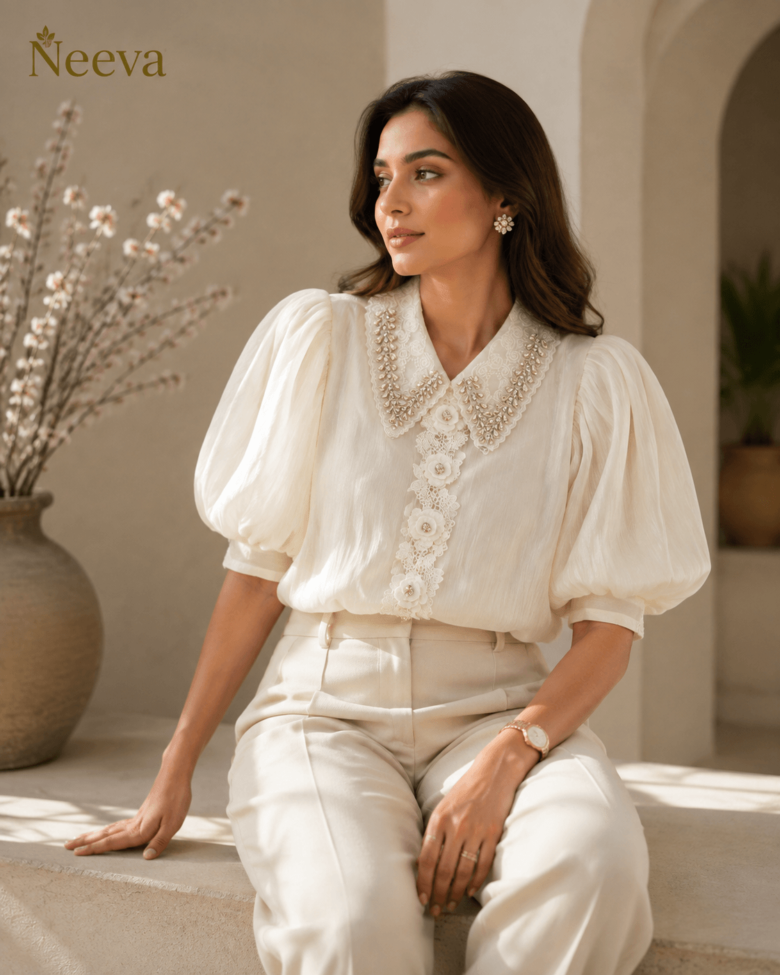Champagne Flora Embroidered Top image 3