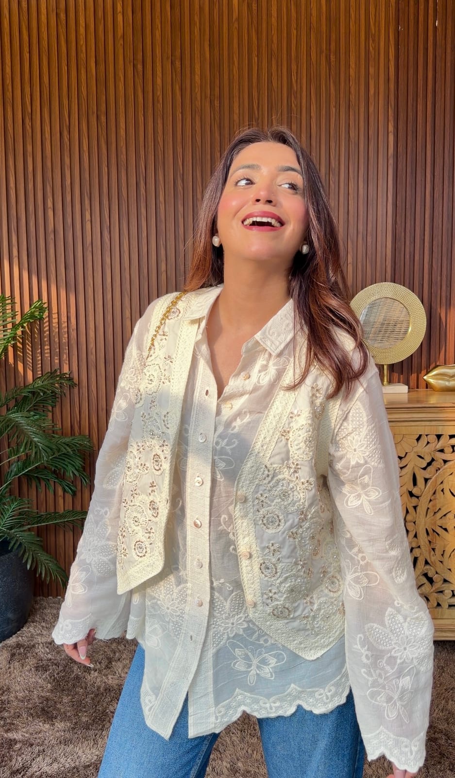 Ivory Bloom Embellished Shirt