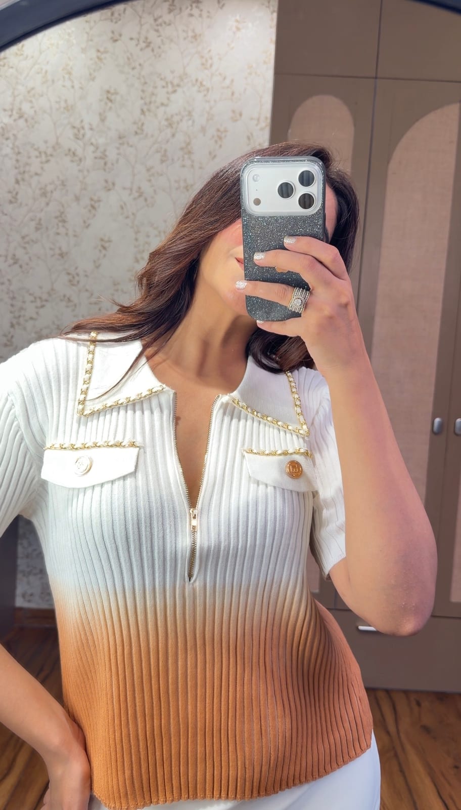 Luxe Ombré Chain-Trim Knit Top image 2