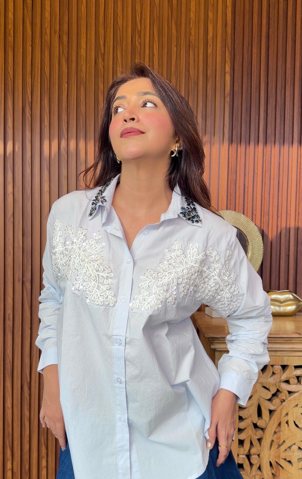 Pearl Blossom Embroidered Shirt