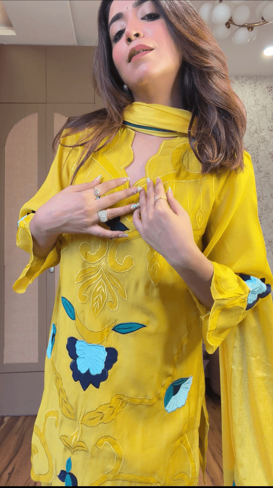 Yellow Bloom Embroidered Suit Set image 2