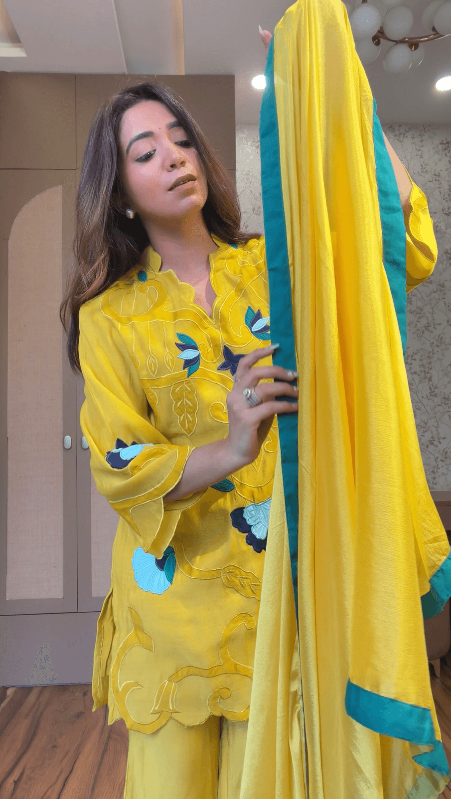 Yellow Bloom Embroidered Suit Set image 3